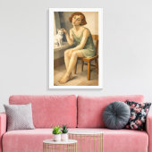 MÄDCHEN MIT IHRER KATZE LEINWANDDRUCK (Insitu (Wohnzimmer))