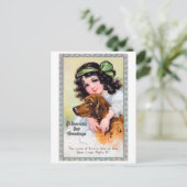 Mädchen mit Irish Setter Dog, Saint Patrick's Day Postkarte (Stehend Vorderseite)