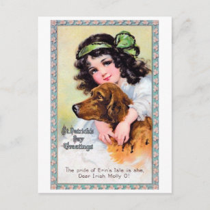 Mädchen mit Irish Setter Dog, Saint Patrick's Day Postkarte