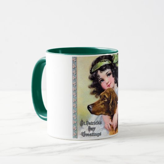 Mädchen mit Irish Setter Dog, Saint Patrick's Day Tasse (Vorderseite Links)