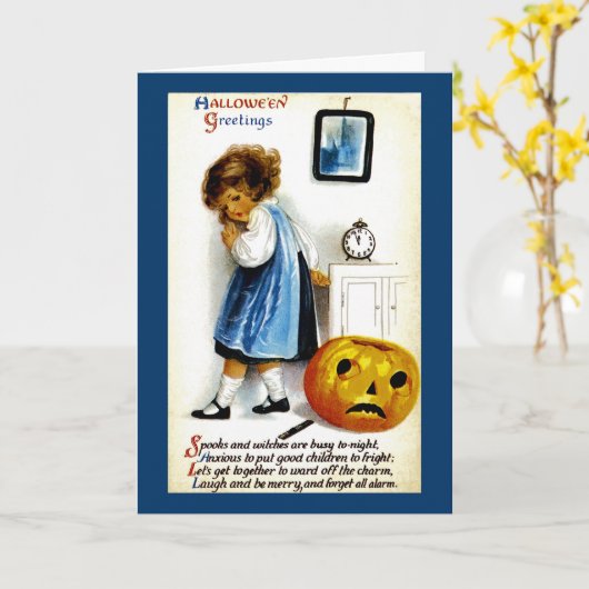 Mädchen mit Jack o' Lantern Karte (Gelbe Blume)