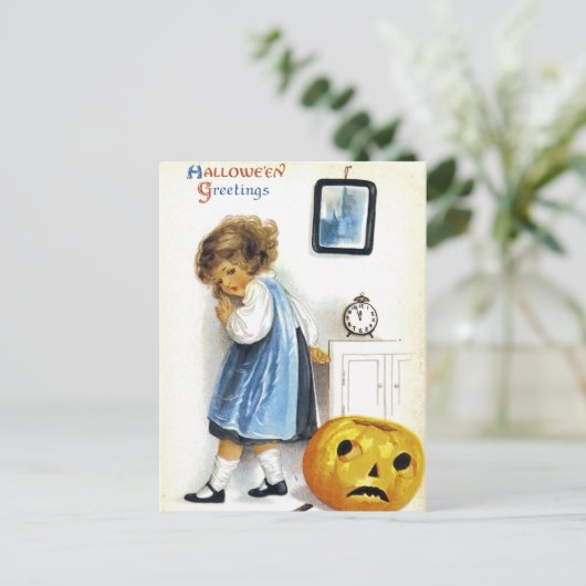 Mädchen mit Jack o' Lantern Postkarte (Stehend Vorderseite)