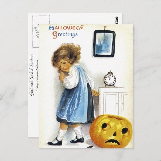 Mädchen mit Jack o' Lantern Postkarte (Vorne/Hinten)