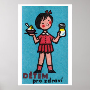 Mädchen mit Joghurt im roten Kleid - Matchbox-Druc Poster