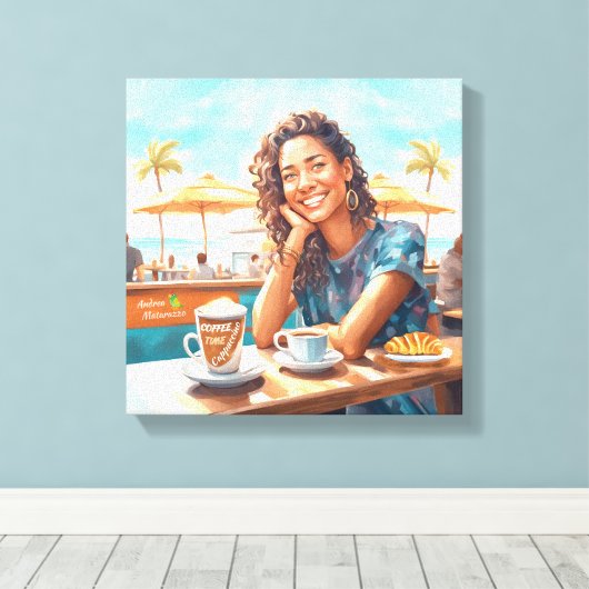 Mädchen mit Kaffeepause Leinwanddruck (Insitu (Holzboden))