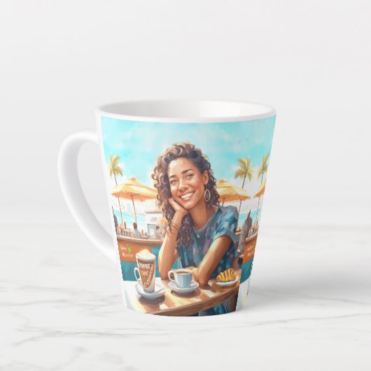 Mädchen mit Kaffeepause Milchtasse (Linke Ecke)