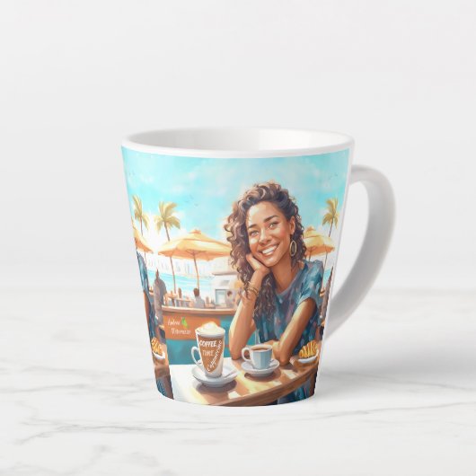 Mädchen mit Kaffeepause Milchtasse (Rechte Ecke)