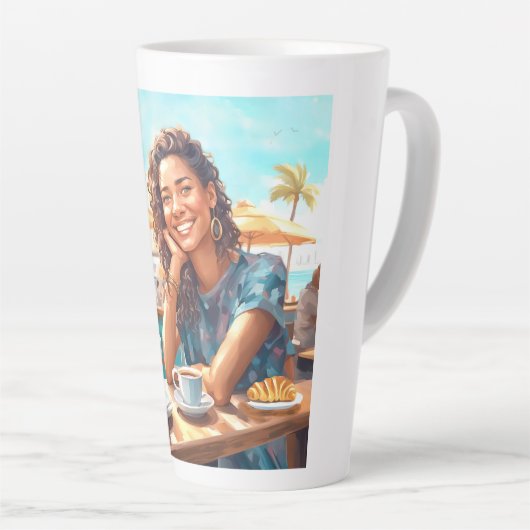 Mädchen mit Kaffeepause Milchtasse (Rechte Ecke)