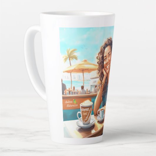 Mädchen mit Kaffeepause Milchtasse (Linke Ecke)