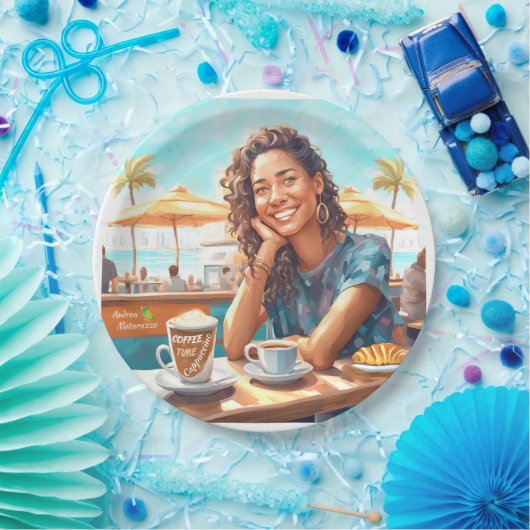 Mädchen mit Kaffeepause Pappteller (Party)