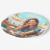 Mädchen mit Kaffeepause Pappteller (Schrägansicht)