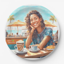 Mädchen mit Kaffeepause Pappteller