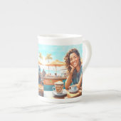 Mädchen mit Kaffeepause Porzellantasse (Vorderseite Rechts)