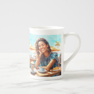 Mädchen mit Kaffeepause Porzellantasse