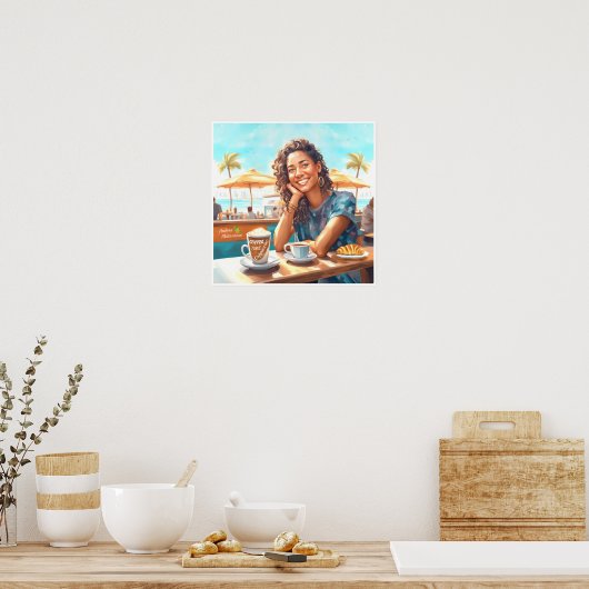 Mädchen mit Kaffeepause Poster (Küche)
