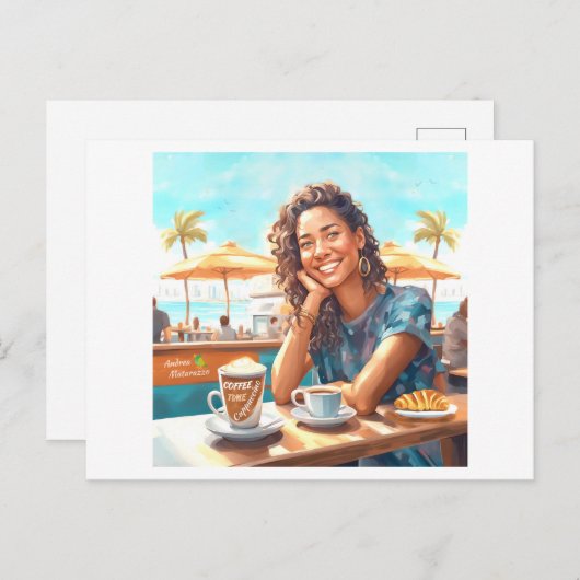 Mädchen mit Kaffeepause Postkarte (Vorne/Hinten)