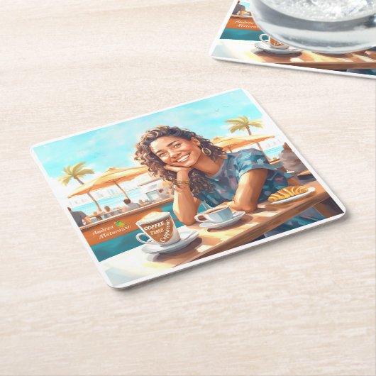 Mädchen mit Kaffeepause Rechteckiger Pappuntersetzer (angewinkelt)