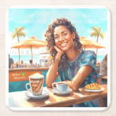 Mädchen mit Kaffeepause Rechteckiger Pappuntersetzer (Vorderseite)