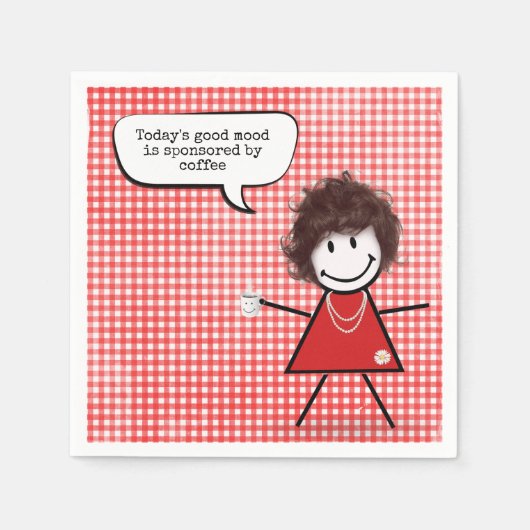 Mädchen mit Kaffeetasse auf Gingham  Serviette (Vorderseite)