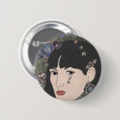 Mädchen mit Kaleidoskop-Augen Button (Vorne & Hinten)