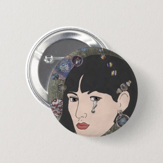 Mädchen mit Kaleidoskop-Augen Button (Vorne & Hinten)