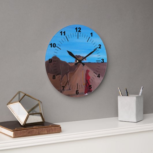 Mädchen mit Kamel Gemälde von Alfred Fox Große Wanduhr (Büro)