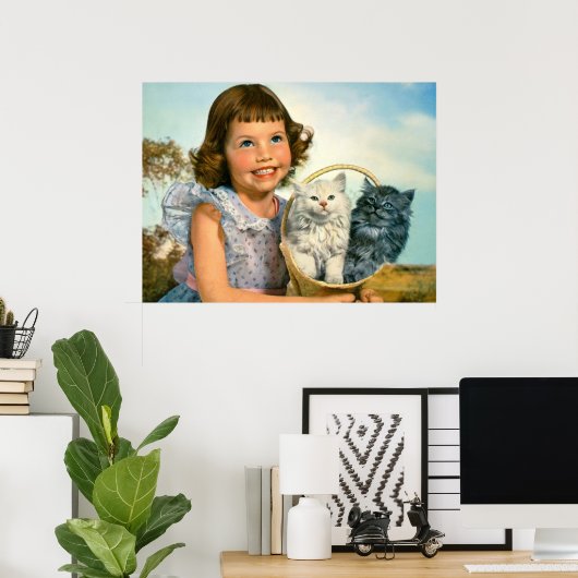 Mädchen mit Kätzchen Poster (Heimbüro)