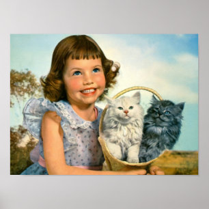 Mädchen mit Kätzchen Poster