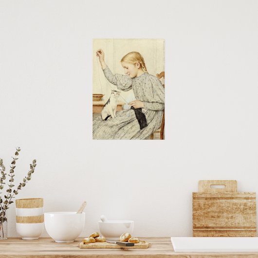 Mädchen mit Katze, Albert Anker Poster (Küche)