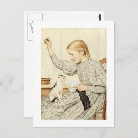 Mädchen mit Katze, Albert Anker Postkarte (Vorne/Hinten)