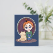 Mädchen mit Katze. Chibi Style. Über echte Freunde Postkarte (Stehend Vorderseite)