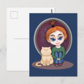 Mädchen mit Katze. Chibi Style. Über echte Freunde Postkarte (Vorne/Hinten)