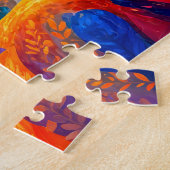 Mädchen mit Katze in fließenden, windigen Farben Puzzle (Seite)