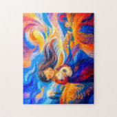 Mädchen mit Katze in fließenden, windigen Farben Puzzle (Vertikal)