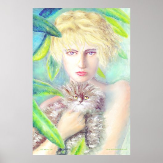 Mädchen mit Katze Poster (Vorne)