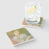 Mädchen mit Katze (von Berthe Morisot) Steinuntersetzer (Seitenansicht)