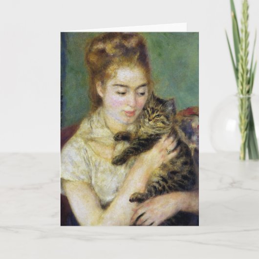 Mädchen mit Katze von Renoir Karte (Vorderseite)
