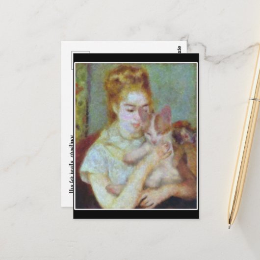 Mädchen mit Katze von Renoir Postkarte (Vorderseite/Rückseite Beispiel)