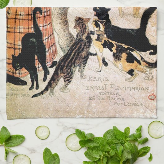 Mädchen mit Katzen, Alexandre Steinlen Handtuch (Gefaltet)