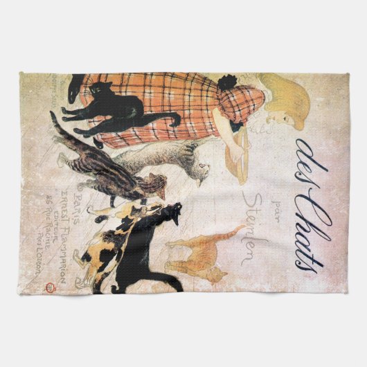 Mädchen mit Katzen, Alexandre Steinlen Handtuch (Horizontal)