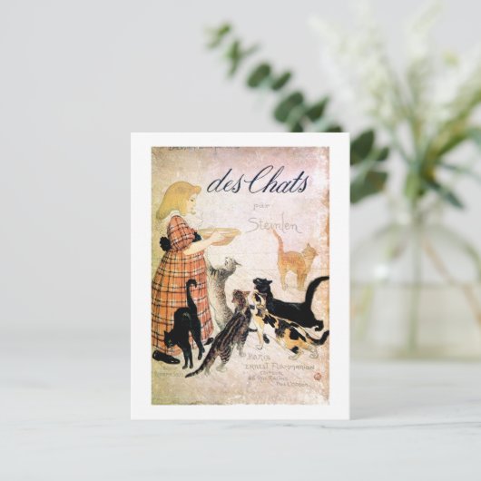 Mädchen mit Katzen, Alexandre Steinlen Postkarte (Stehend Vorderseite)