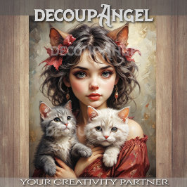 Mädchen mit Katzen-Decoupage Seidenpapier