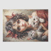 Mädchen mit Katzen-Decoupage Seidenpapier (Vorderseite)