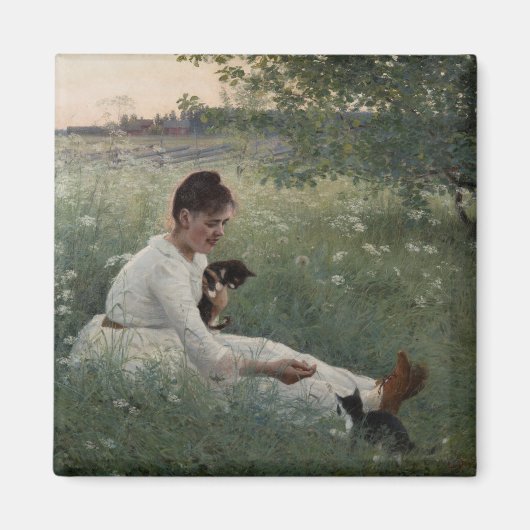 Mädchen mit Katzen in einer Sommerlandschaft (Kätz Magnet (Vorne)