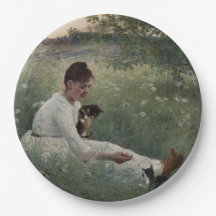 Mädchen mit Katzen in einer Sommerlandschaft (Kätz