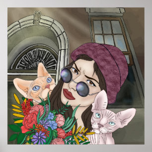 Mädchen mit Katzen Print, Value Poster Paper (Matt