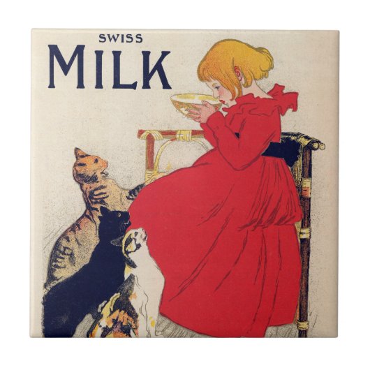 Mädchen mit Katzen, Vintage Poster, Alexandre Stei Fliese (Vorderseite)