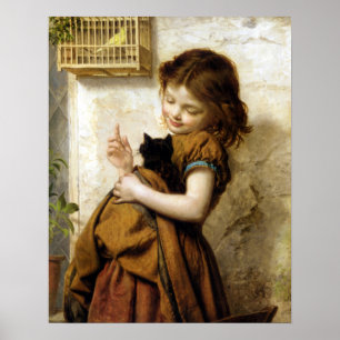 Mädchen mit Kitten, Sophie Anderson Poster