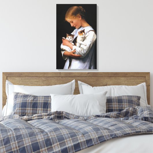 Mädchen mit Kittens, Albert Anker Leinwanddruck (Insitu (Schlafzimmer))