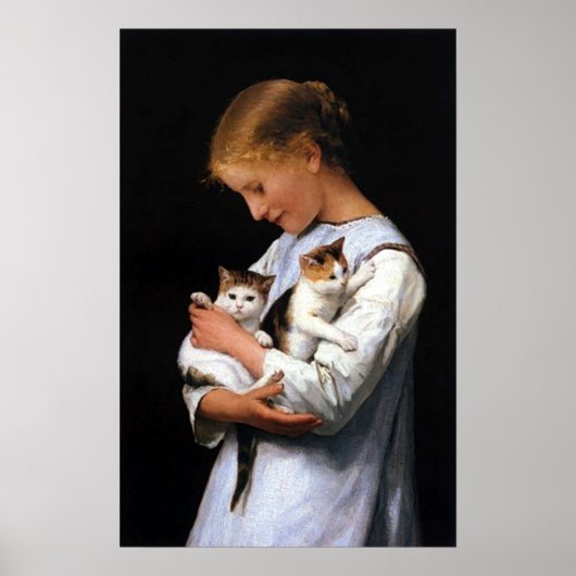 Mädchen mit Kittens, Albert Anker Poster (Vorne)